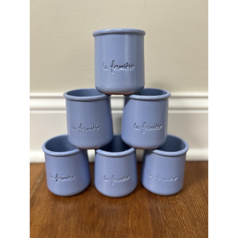 6 La Fermiere Terra Cotta Pots Periwinkle Blue French Yogurt Crocks ~ SET